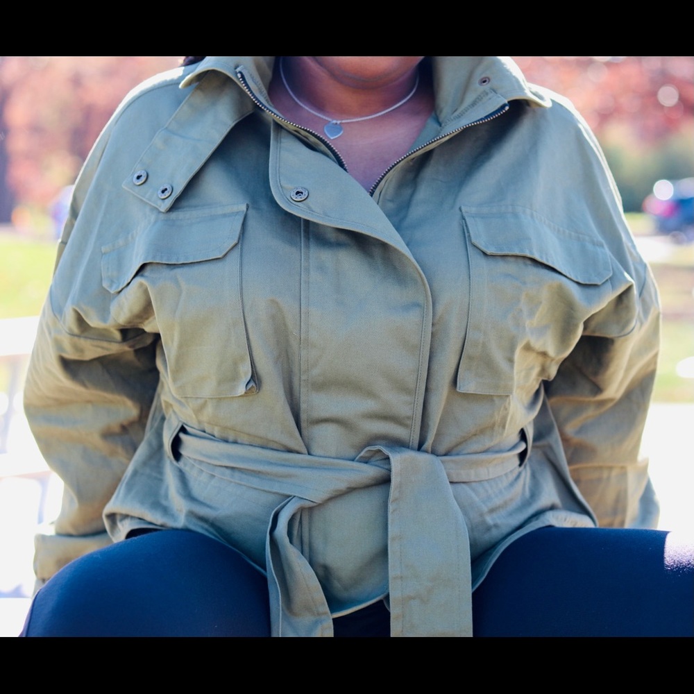 Green Anorak Jacket with Tie Belt Oversized